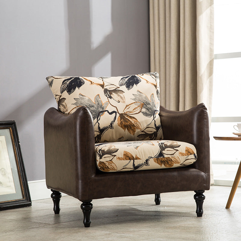 84" Traditional Linen Square American Creative Arm Wooden Sofa 32"L x 31.5"W x 33"H Dark Brown Clearhalo 'furn' 'furn_sofas' 'Furniture' 'furniture_sofas' 'Living Room Furniture' 'Sofa' 'sofas' 5021579