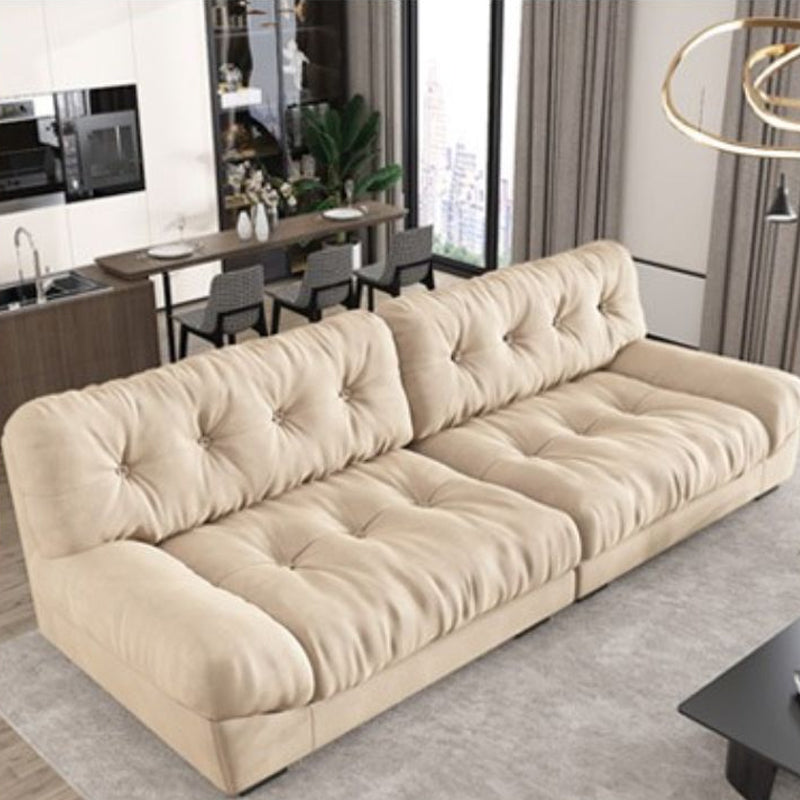 34.65" H Genuine Leather Armless Sofa with Tufted Back Down Fill Cushions Sofa Khaki Clearhalo 'furn' 'furn_sofas' 'Furniture' 'furniture_sofas' 'Living Room Furniture' 'Sofa' 'sofas' 5021583