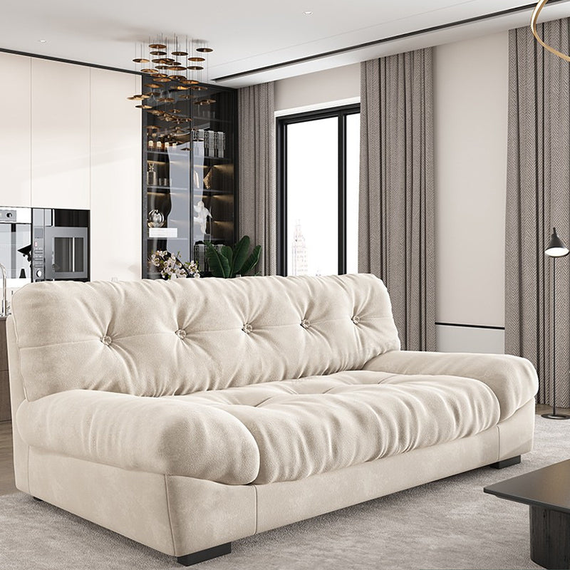 34.65" H Genuine Leather Armless Sofa with Tufted Back Down Fill Cushions Sofa Off-White Clearhalo 'furn' 'furn_sofas' 'Furniture' 'furniture_sofas' 'Living Room Furniture' 'Sofa' 'sofas' 5021584