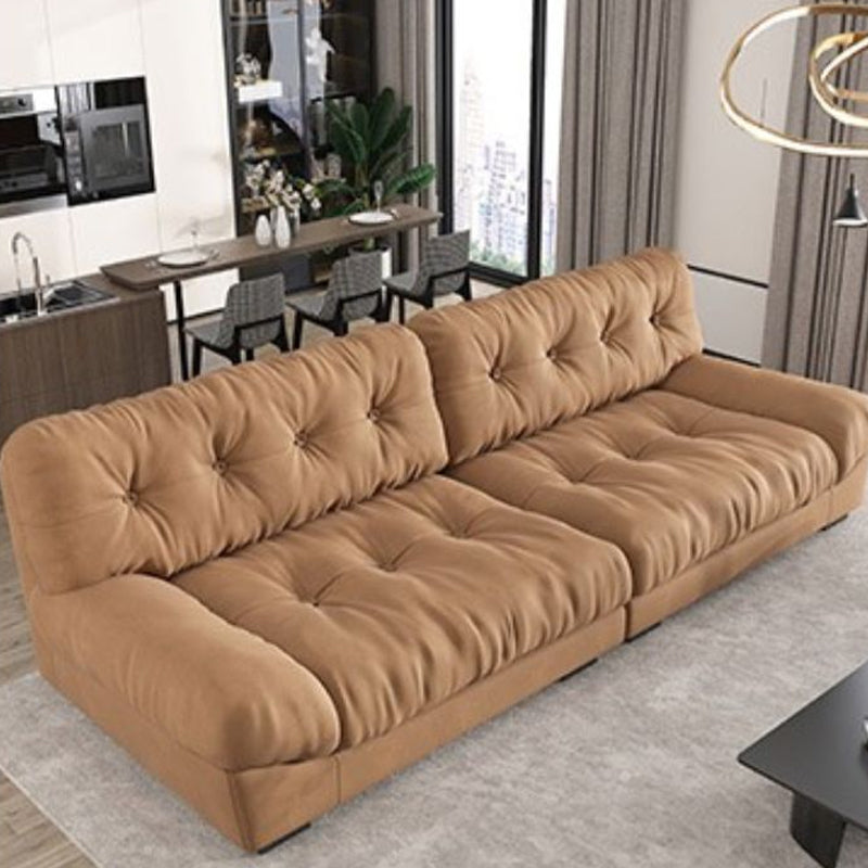 34.65" H Genuine Leather Armless Sofa with Tufted Back Down Fill Cushions Sofa Orange Clearhalo 'furn' 'furn_sofas' 'Furniture' 'furniture_sofas' 'Living Room Furniture' 'Sofa' 'sofas' 5021585