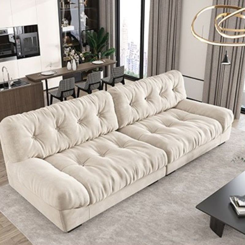 34.65" H Genuine Leather Armless Sofa with Tufted Back Down Fill Cushions Sofa Off-White Clearhalo 'furn' 'furn_sofas' 'Furniture' 'furniture_sofas' 'Living Room Furniture' 'Sofa' 'sofas' 5021586