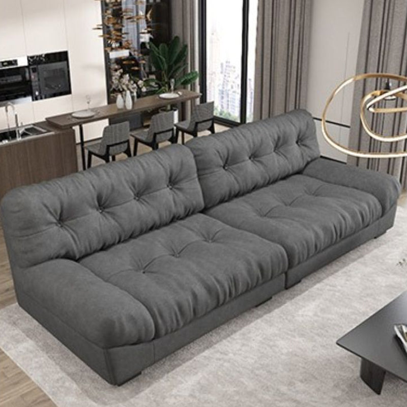 34.65" H Genuine Leather Armless Sofa with Tufted Back Down Fill Cushions Sofa Dark Gray Clearhalo 'furn' 'furn_sofas' 'Furniture' 'furniture_sofas' 'Living Room Furniture' 'Sofa' 'sofas' 5021587