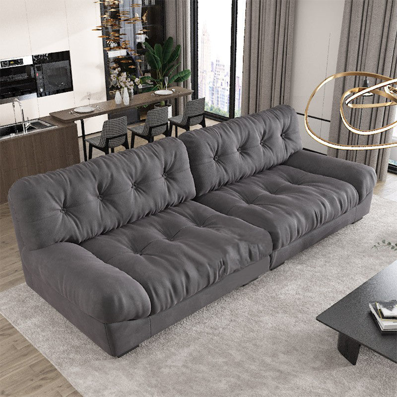 34.65" H Genuine Leather Armless Sofa with Tufted Back Down Fill Cushions Sofa Grey Clearhalo 'furn' 'furn_sofas' 'Furniture' 'furniture_sofas' 'Living Room Furniture' 'Sofa' 'sofas' 5021588