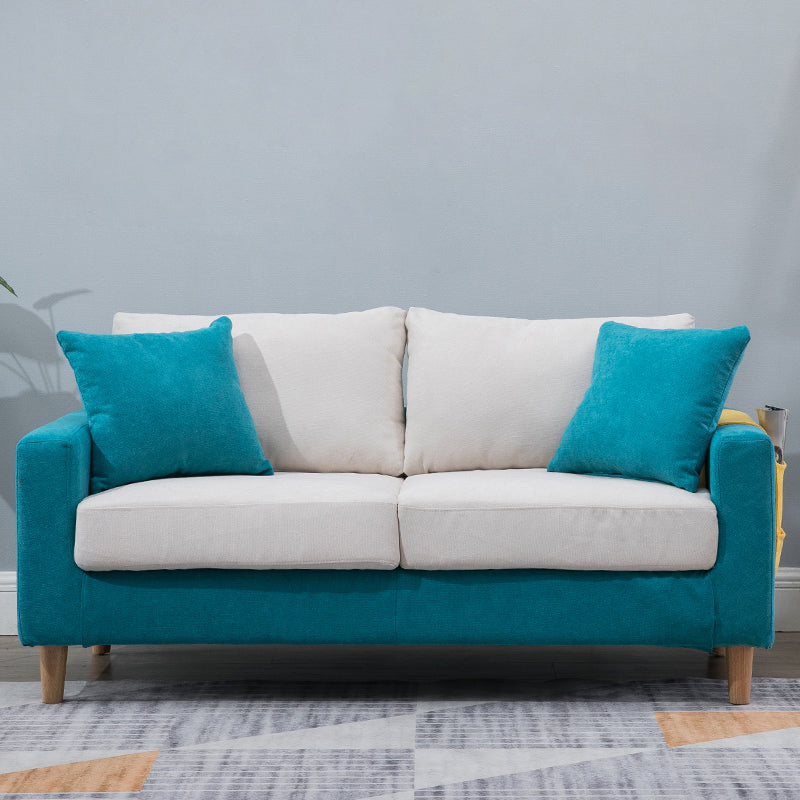 Beige Modern Farmhouse Cushions Standard Sofa 21.65"High Square Arm Sofa Light Blue-White Clearhalo 'furn' 'furn_sofas' 'Furniture' 'furniture_sofas' 'Living Room Furniture' 'Sofa' 'sofas' 5021656