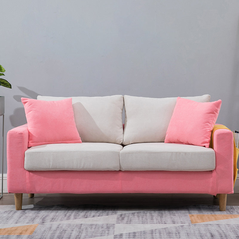 Beige Modern Farmhouse Cushions Standard Sofa 21.65"High Square Arm Sofa Pink-White Clearhalo 'furn' 'furn_sofas' 'Furniture' 'furniture_sofas' 'Living Room Furniture' 'Sofa' 'sofas' 5021674