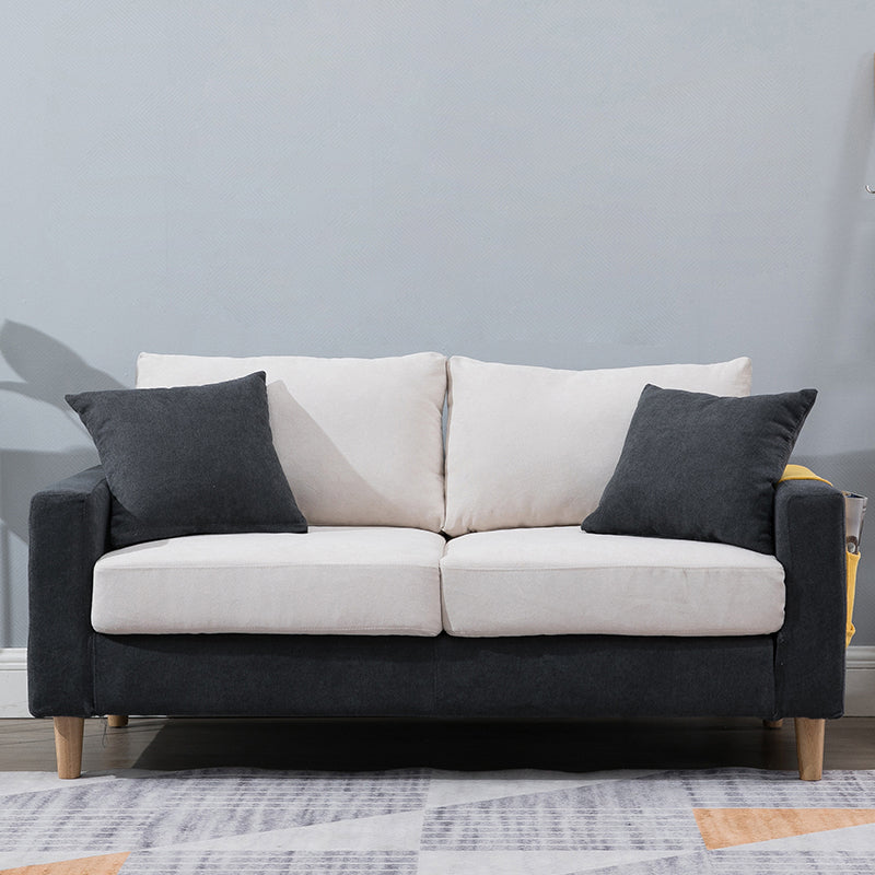 Beige Modern Farmhouse Cushions Standard Sofa 21.65"High Square Arm Sofa Dark Gray-White Clearhalo 'furn' 'furn_sofas' 'Furniture' 'furniture_sofas' 'Living Room Furniture' 'Sofa' 'sofas' 5021676