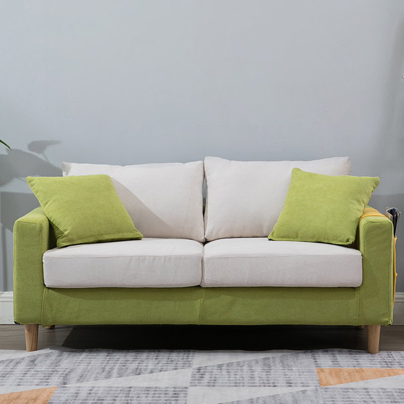 Beige Modern Farmhouse Cushions Standard Sofa 21.65"High Square Arm Sofa Green-White Clearhalo 'furn' 'furn_sofas' 'Furniture' 'furniture_sofas' 'Living Room Furniture' 'Sofa' 'sofas' 5021677