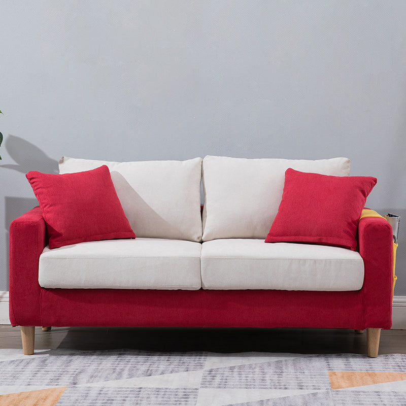 Beige Modern Farmhouse Cushions Standard Sofa 21.65"High Square Arm Sofa Burgundy-White Clearhalo 'furn' 'furn_sofas' 'Furniture' 'furniture_sofas' 'Living Room Furniture' 'Sofa' 'sofas' 5021678