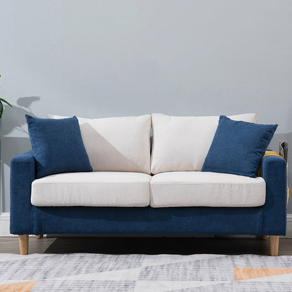 Beige Modern Farmhouse Cushions Standard Sofa 21.65"High Square Arm Sofa Dark Blue-White Clearhalo 'furn' 'furn_sofas' 'Furniture' 'furniture_sofas' 'Living Room Furniture' 'Sofa' 'sofas' 5021681