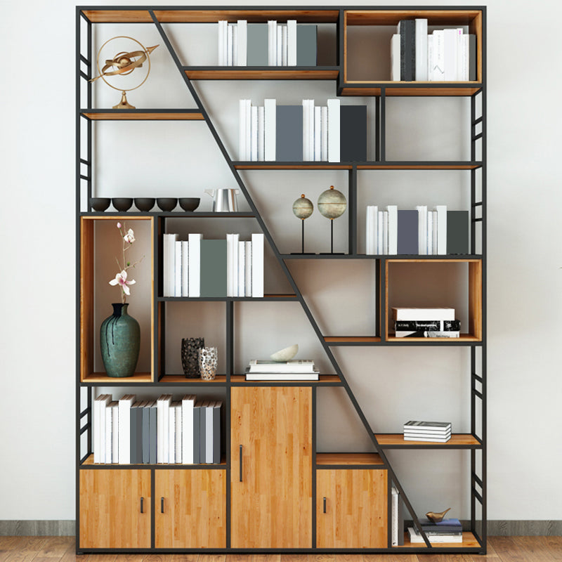 Metal and Wooden Shelf Bookcase with Doors Modern Bookshelf for Office Clearhalo 'Bookcases' 'furn' 'furn_bookcases' 'Furniture' 'furniture_bookcases' 'Office Furniture' 5021745