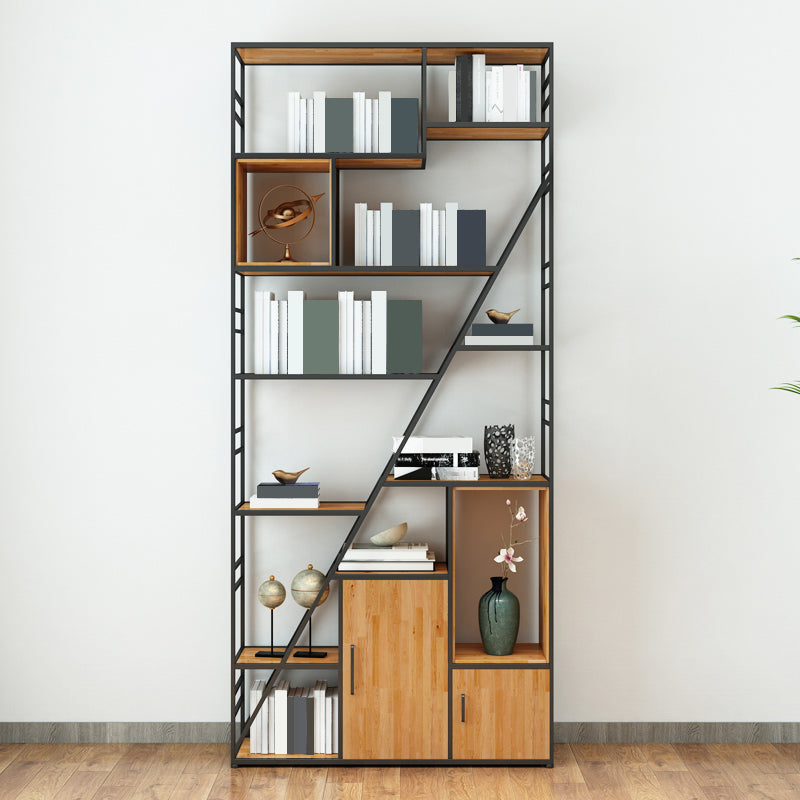 Metal and Wooden Shelf Bookcase with Doors Modern Bookshelf for Office 35.4"L x 9.8"W x 78.7"H Clearhalo 'Bookcases' 'furn' 'furn_bookcases' 'Furniture' 'furniture_bookcases' 'Office Furniture' 5021747