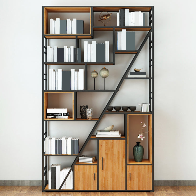 Metal and Wooden Shelf Bookcase with Doors Modern Bookshelf for Office Clearhalo 'Bookcases' 'furn' 'furn_bookcases' 'Furniture' 'furniture_bookcases' 'Office Furniture' 5021752
