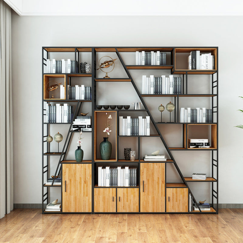 Metal and Wooden Shelf Bookcase with Doors Modern Bookshelf for Office Clearhalo 'Bookcases' 'furn' 'furn_bookcases' 'Furniture' 'furniture_bookcases' 'Office Furniture' 5021758