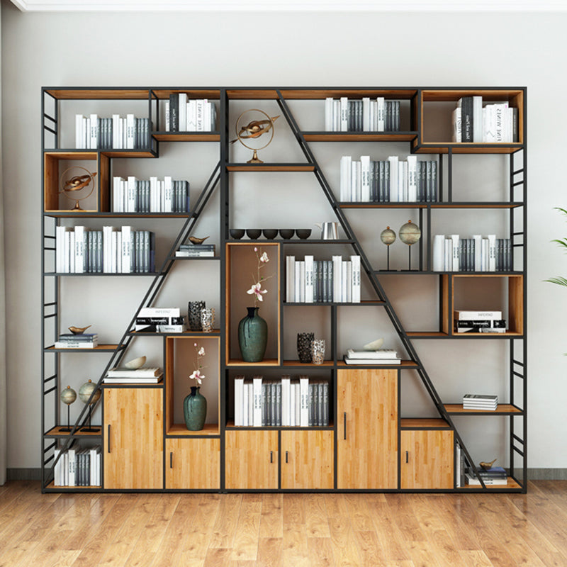 Metal and Wooden Shelf Bookcase with Doors Modern Bookshelf for Office Clearhalo 'Bookcases' 'furn' 'furn_bookcases' 'Furniture' 'furniture_bookcases' 'Office Furniture' 5021760