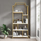 Gold Iron Frame Geometric Bookshelf Vertical Open Bookcase with Manufactured Wood Shelf Clearhalo 'Bookcases' 'furn' 'furn_bookcases' 'Furniture' 'furniture_bookcases' 'Office Furniture' 5021765