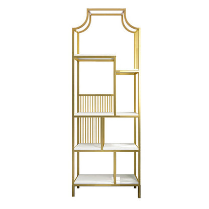 Gold Iron Frame Geometric Bookshelf Vertical Open Bookcase with Manufactured Wood Shelf 23.6"L x 11.8"W x 76.8"H Clearhalo 'Bookcases' 'furn' 'furn_bookcases' 'Furniture' 'furniture_bookcases' 'Office Furniture' 5021766