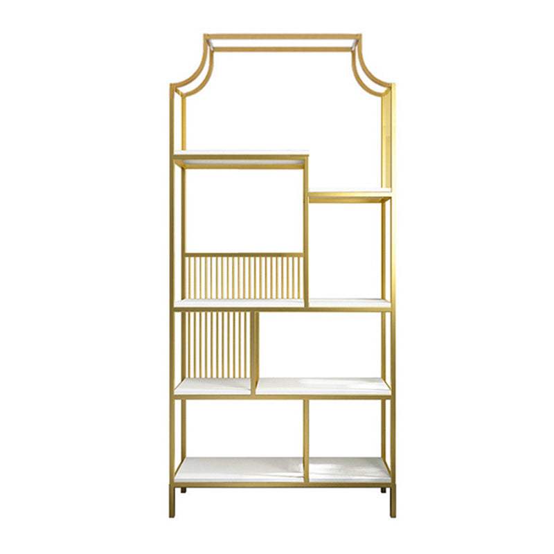 Gold Iron Frame Geometric Bookshelf Vertical Open Bookcase with Manufactured Wood Shelf 31.5"L x 11.8"W x 76.8"H Clearhalo 'Bookcases' 'furn' 'furn_bookcases' 'Furniture' 'furniture_bookcases' 'Office Furniture' 5021767