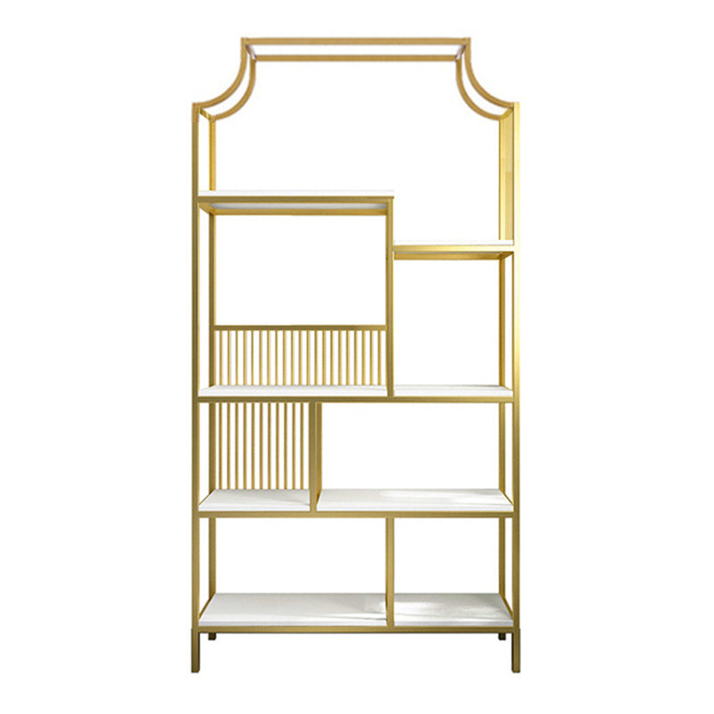 Gold Iron Frame Geometric Bookshelf Vertical Open Bookcase with Manufactured Wood Shelf 39.4"L x 11.8"W x 76.8"H Clearhalo 'Bookcases' 'furn' 'furn_bookcases' 'Furniture' 'furniture_bookcases' 'Office Furniture' 5021769