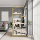 Gold Iron Frame Geometric Bookshelf Vertical Open Bookcase with Manufactured Wood Shelf Clearhalo 'Bookcases' 'furn' 'furn_bookcases' 'Furniture' 'furniture_bookcases' 'Office Furniture' 5021772