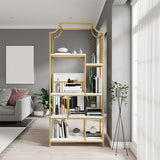 Gold Iron Frame Geometric Bookshelf Vertical Open Bookcase with Manufactured Wood Shelf Clearhalo 'Bookcases' 'furn' 'furn_bookcases' 'Furniture' 'furniture_bookcases' 'Office Furniture' 5021772
