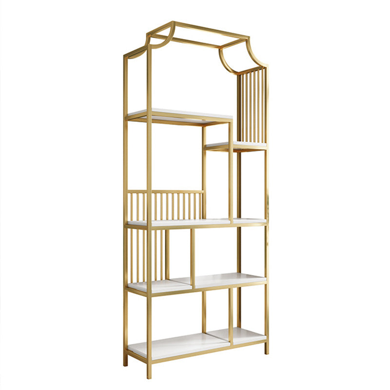 Gold Iron Frame Geometric Bookshelf Vertical Open Bookcase with Manufactured Wood Shelf Clearhalo 'Bookcases' 'furn' 'furn_bookcases' 'Furniture' 'furniture_bookcases' 'Office Furniture' 5021773