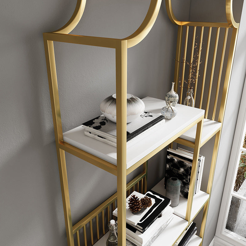 Gold Iron Frame Geometric Bookshelf Vertical Open Bookcase with Manufactured Wood Shelf Clearhalo 'Bookcases' 'furn' 'furn_bookcases' 'Furniture' 'furniture_bookcases' 'Office Furniture' 5021775