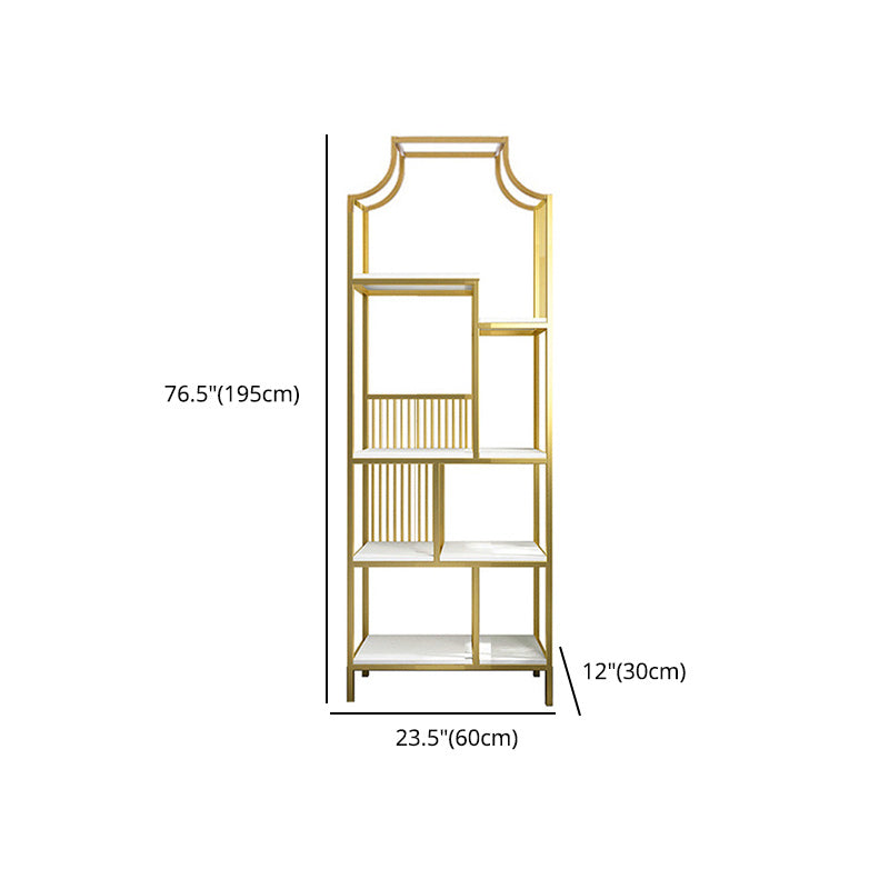 Gold Iron Frame Geometric Bookshelf Vertical Open Bookcase with Manufactured Wood Shelf Clearhalo 'Bookcases' 'furn' 'furn_bookcases' 'Furniture' 'furniture_bookcases' 'Office Furniture' 5021778