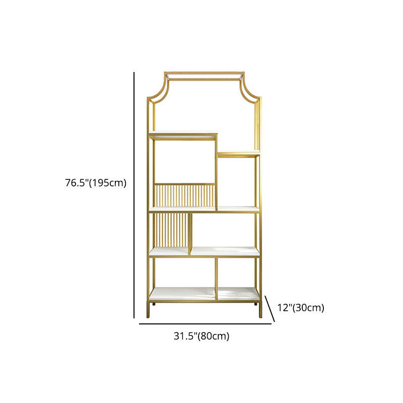Gold Iron Frame Geometric Bookshelf Vertical Open Bookcase with Manufactured Wood Shelf Clearhalo 'Bookcases' 'furn' 'furn_bookcases' 'Furniture' 'furniture_bookcases' 'Office Furniture' 5021779