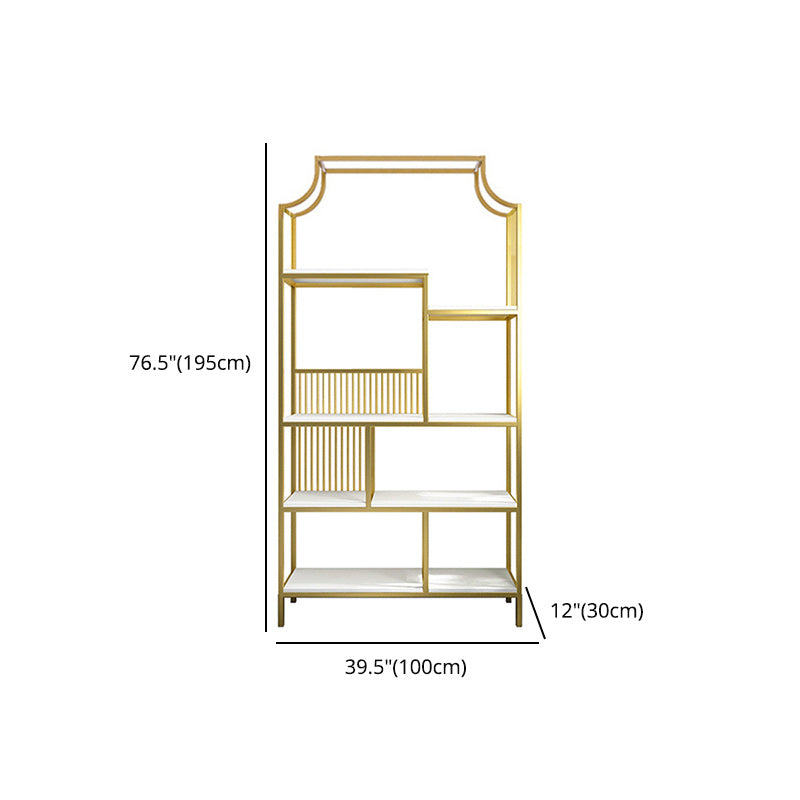 Gold Iron Frame Geometric Bookshelf Vertical Open Bookcase with Manufactured Wood Shelf Clearhalo 'Bookcases' 'furn' 'furn_bookcases' 'Furniture' 'furniture_bookcases' 'Office Furniture' 5021780