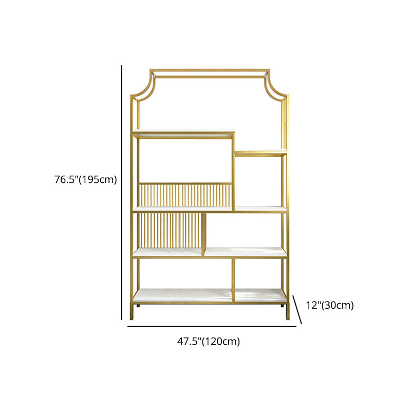 Gold Iron Frame Geometric Bookshelf Vertical Open Bookcase with Manufactured Wood Shelf Clearhalo 'Bookcases' 'furn' 'furn_bookcases' 'Furniture' 'furniture_bookcases' 'Office Furniture' 5021781
