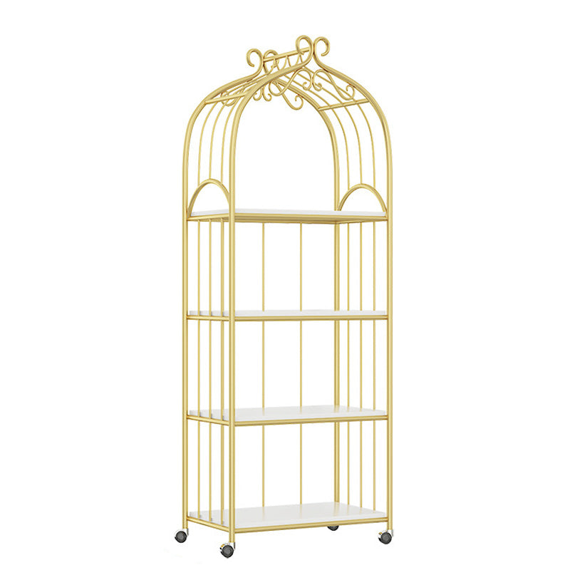 Gold Vertical Bookshelf Iron Frame Solid Wood Shelf Bookcase with Caster Wheels 20"L x 12"W x 59"H Clearhalo 'Bookcases' 'furn' 'furn_bookcases' 'Furniture' 'furniture_bookcases' 'Office Furniture' 5021783