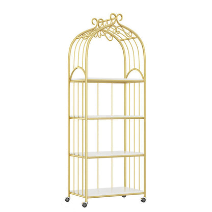 Gold Vertical Bookshelf Iron Frame Solid Wood Shelf Bookcase with Caster Wheels 20"L x 12"W x 59"H Clearhalo 'Bookcases' 'furn' 'furn_bookcases' 'Furniture' 'furniture_bookcases' 'Office Furniture' 5021783