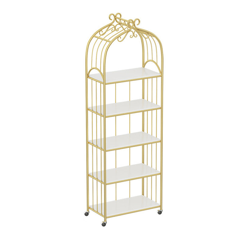 Gold Vertical Bookshelf Iron Frame Solid Wood Shelf Bookcase with Caster Wheels 23.6"L x 11.8"W x 70.9"H Clearhalo 'Bookcases' 'furn' 'furn_bookcases' 'Furniture' 'furniture_bookcases' 'Office Furniture' 5021786