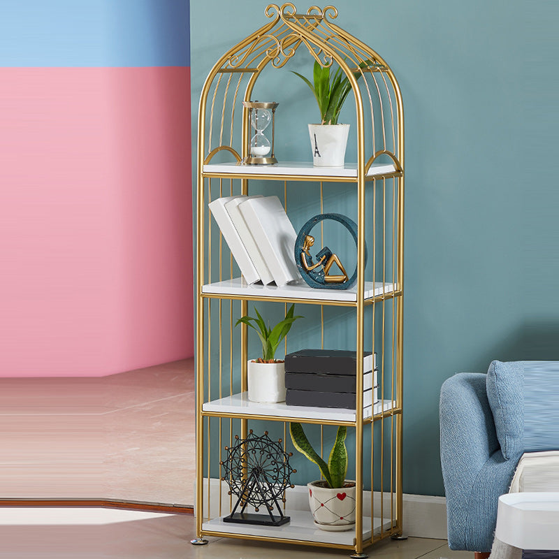Gold Vertical Bookshelf Iron Frame Solid Wood Shelf Bookcase with Caster Wheels Clearhalo 'Bookcases' 'furn' 'furn_bookcases' 'Furniture' 'furniture_bookcases' 'Office Furniture' 5021787