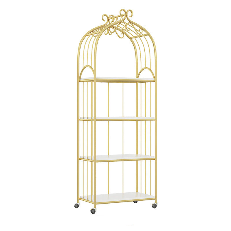 Gold Vertical Bookshelf Iron Frame Solid Wood Shelf Bookcase with Caster Wheels 23.6"L x 11.8"W x 63"H Clearhalo 'Bookcases' 'furn' 'furn_bookcases' 'Furniture' 'furniture_bookcases' 'Office Furniture' 5021788
