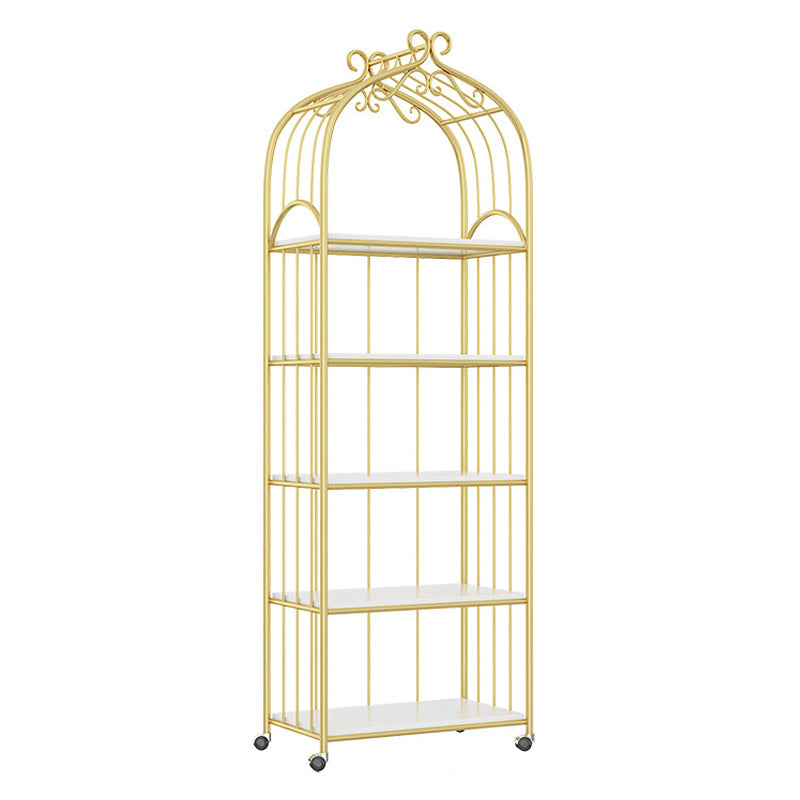 Gold Vertical Bookshelf Iron Frame Solid Wood Shelf Bookcase with Caster Wheels 23.6"L x 13.8"W x 70.9"H Clearhalo 'Bookcases' 'furn' 'furn_bookcases' 'Furniture' 'furniture_bookcases' 'Office Furniture' 5021792