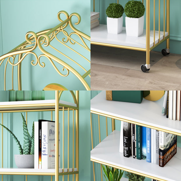 Gold Vertical Bookshelf Iron Frame Solid Wood Shelf Bookcase with Caster Wheels Clearhalo 'Bookcases' 'furn' 'furn_bookcases' 'Furniture' 'furniture_bookcases' 'Office Furniture' 5021793