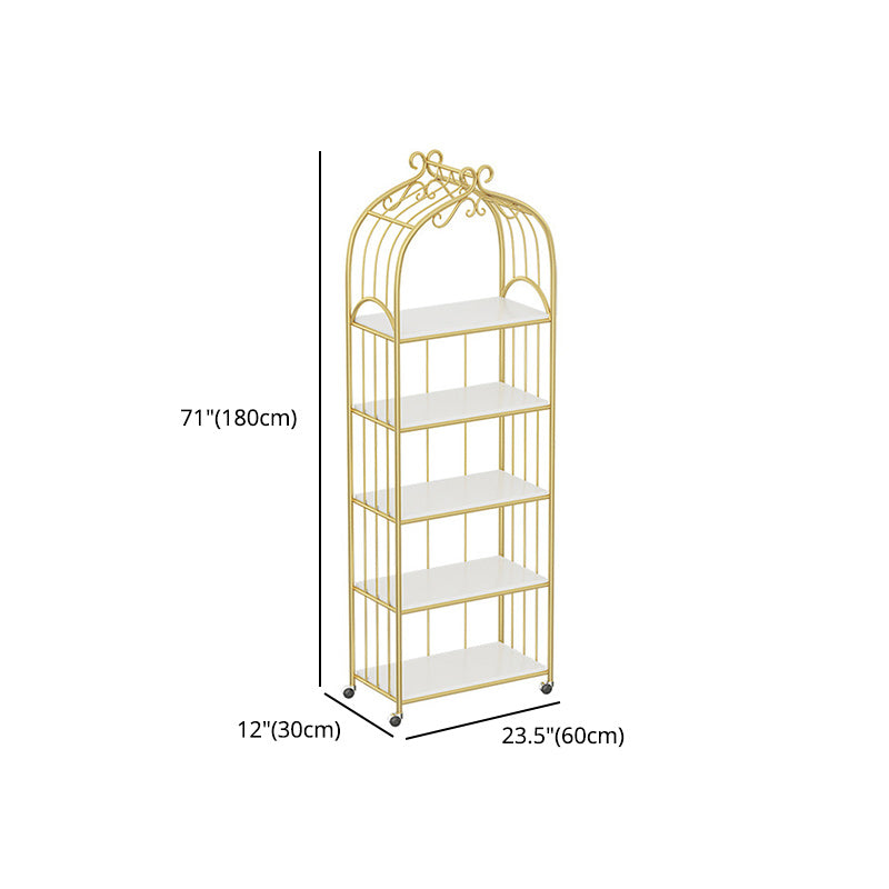 Gold Vertical Bookshelf Iron Frame Solid Wood Shelf Bookcase with Caster Wheels Clearhalo 'Bookcases' 'furn' 'furn_bookcases' 'Furniture' 'furniture_bookcases' 'Office Furniture' 5021800