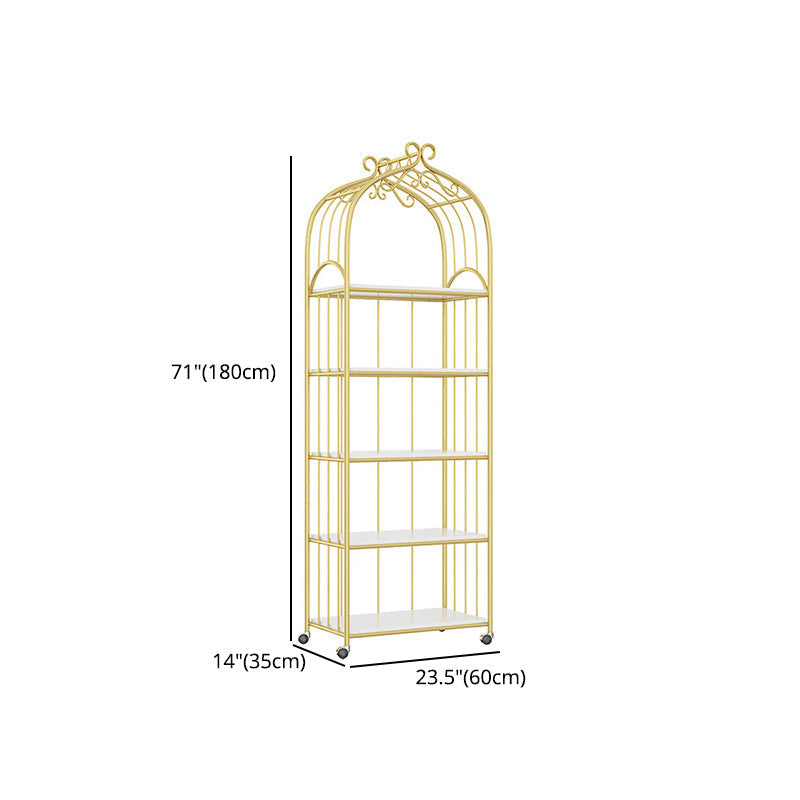 Gold Vertical Bookshelf Iron Frame Solid Wood Shelf Bookcase with Caster Wheels Clearhalo 'Bookcases' 'furn' 'furn_bookcases' 'Furniture' 'furniture_bookcases' 'Office Furniture' 5021801