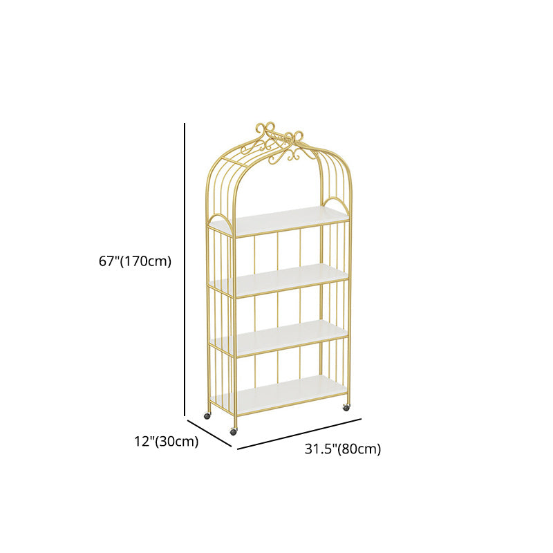 Gold Vertical Bookshelf Iron Frame Solid Wood Shelf Bookcase with Caster Wheels Clearhalo 'Bookcases' 'furn' 'furn_bookcases' 'Furniture' 'furniture_bookcases' 'Office Furniture' 5021802