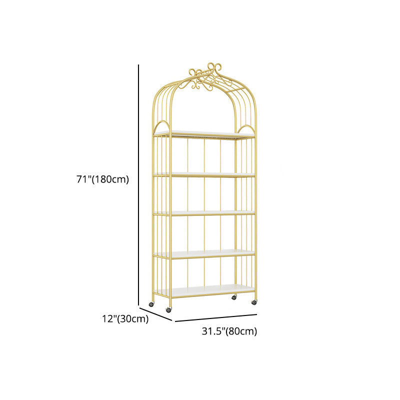 Gold Vertical Bookshelf Iron Frame Solid Wood Shelf Bookcase with Caster Wheels Clearhalo 'Bookcases' 'furn' 'furn_bookcases' 'Furniture' 'furniture_bookcases' 'Office Furniture' 5021803