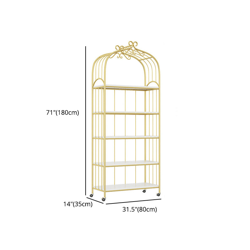 Gold Vertical Bookshelf Iron Frame Solid Wood Shelf Bookcase with Caster Wheels Clearhalo 'Bookcases' 'furn' 'furn_bookcases' 'Furniture' 'furniture_bookcases' 'Office Furniture' 5021804