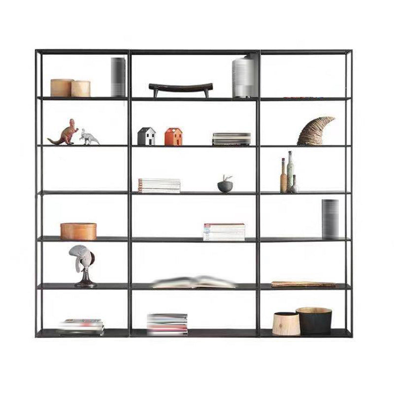 Open Back Bookshelf Contemporary Style Bookcase for Office Study Room 70.9"L x 11.8"W x 70.9"H Black Clearhalo 'Bookcases' 'furn' 'furn_bookcases' 'Furniture' 'furniture_bookcases' 'Office Furniture' 5021859