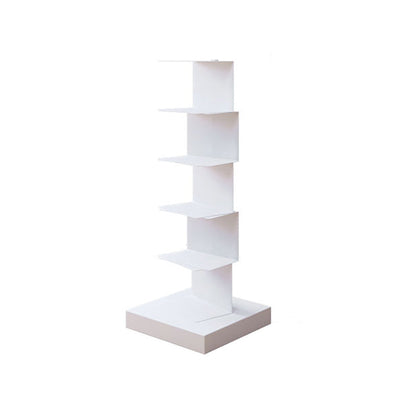 Contemporary Corner Bookcase Geometry Vertical Bookshelf for Living Room 13.8"L x 13.8"W x 36.2"H White