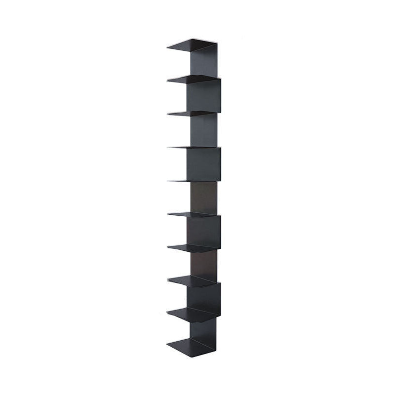 Contemporary Corner Bookshelf Closed Back Iron Vertical Bookcase 9.1"L x 5.9"W x 58.5"H Black Clearhalo 'Bookcases' 'furn' 'furn_bookcases' 'Furniture' 'furniture_bookcases' 'Office Furniture' 5021959