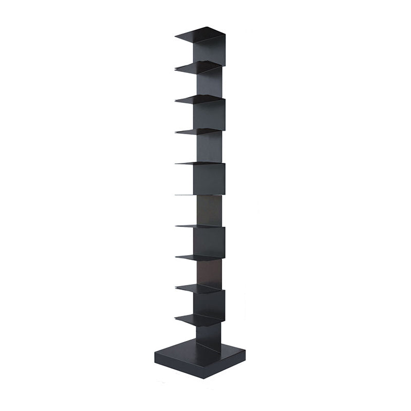Contemporary Corner Bookshelf Closed Back Iron Vertical Bookcase 13.8"L x 13.8"W x 70.1"H Black Clearhalo 'Bookcases' 'furn' 'furn_bookcases' 'Furniture' 'furniture_bookcases' 'Office Furniture' 5021975