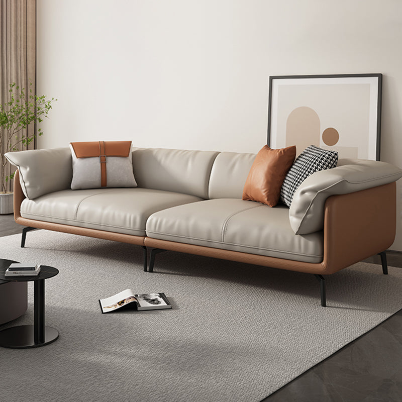 Grey Modern Loose Back Sofa & Chaise 23.68" H Pillow Top Armed Sofa, Genuine Leather 109.5"L x 37"W x 33"H Clearhalo 'furn' 'furn_sectionals' 'Furniture' 'furniture_sectionals' 'Living Room Furniture' 'Sectionals' 5022564