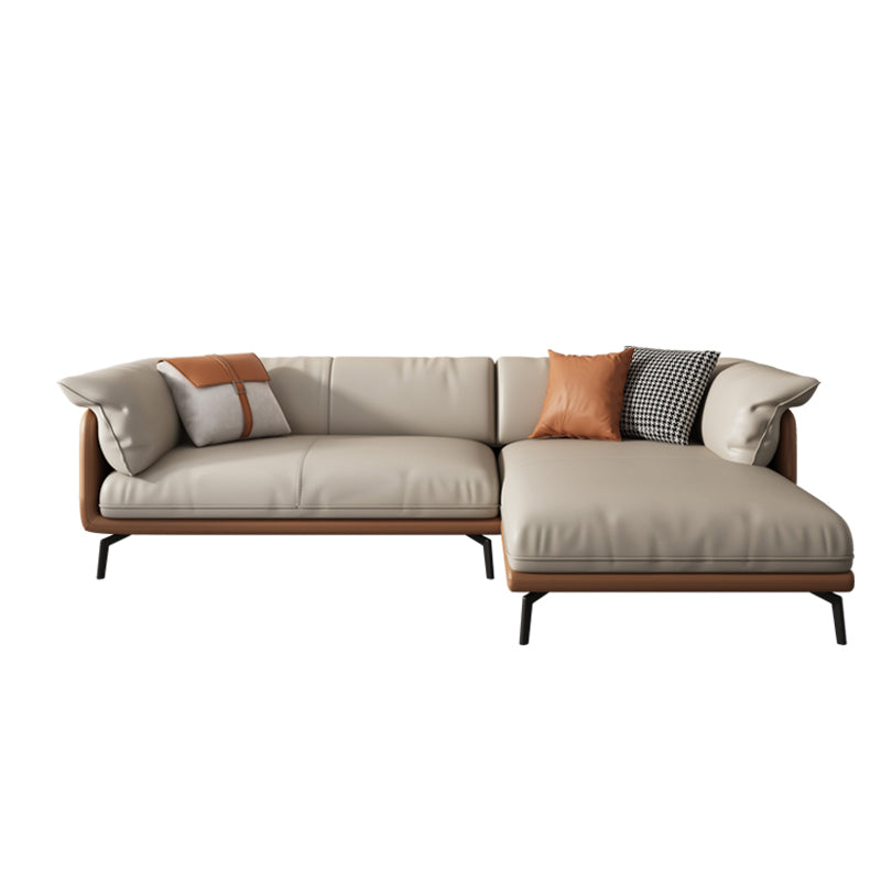 Grey Modern Loose Back Sofa & Chaise 23.68" H Pillow Top Armed Sofa, Genuine Leather 107"L x 71"W x 33"H Clearhalo 'furn' 'furn_sectionals' 'Furniture' 'furniture_sectionals' 'Living Room Furniture' 'Sectionals' 5022565
