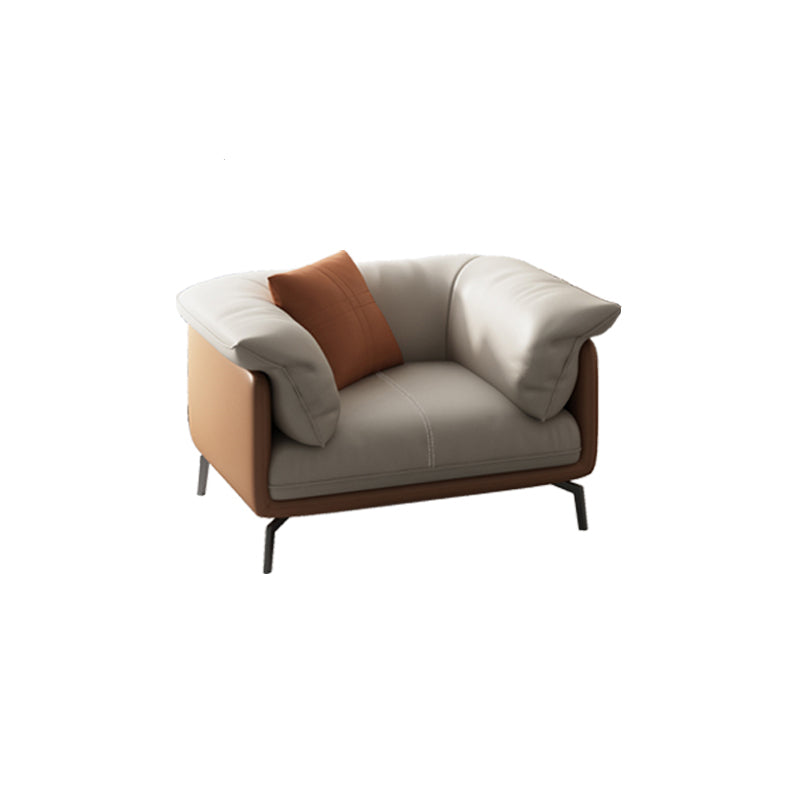 Grey Modern Loose Back Sofa & Chaise 23.68" H Pillow Top Armed Sofa, Genuine Leather 45"L x 37"W x 33"H Clearhalo 'furn' 'furn_sectionals' 'Furniture' 'furniture_sectionals' 'Living Room Furniture' 'Sectionals' 5022570