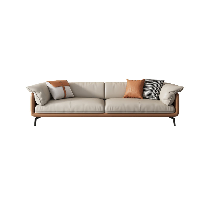 Grey Modern Loose Back Sofa & Chaise 23.68" H Pillow Top Armed Sofa, Genuine Leather Clearhalo 'furn' 'furn_sectionals' 'Furniture' 'furniture_sectionals' 'Living Room Furniture' 'Sectionals' 5022571